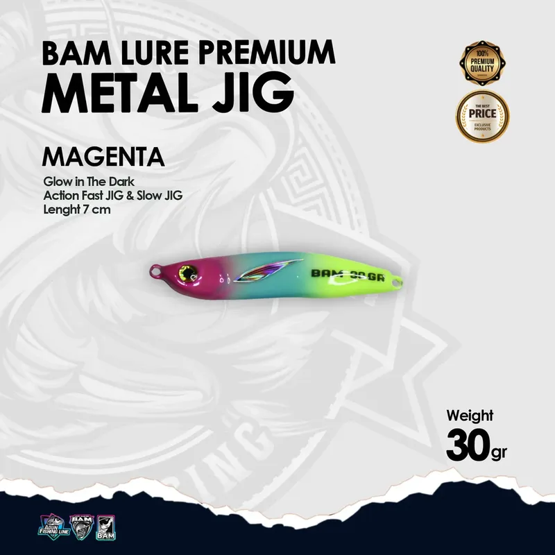BAM Lure Premium Metal Jig Glow in the Dark (GID) - 30 gr Magenta