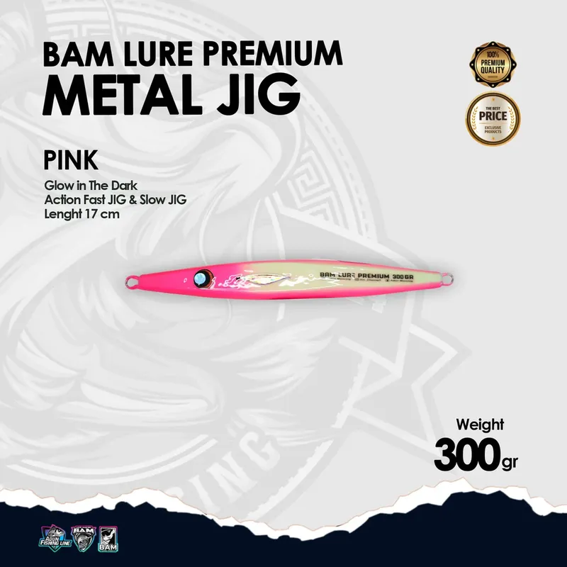 BAM Lure Premium Metal Jig Glow in the Dark (GID) - 300 gr Pink