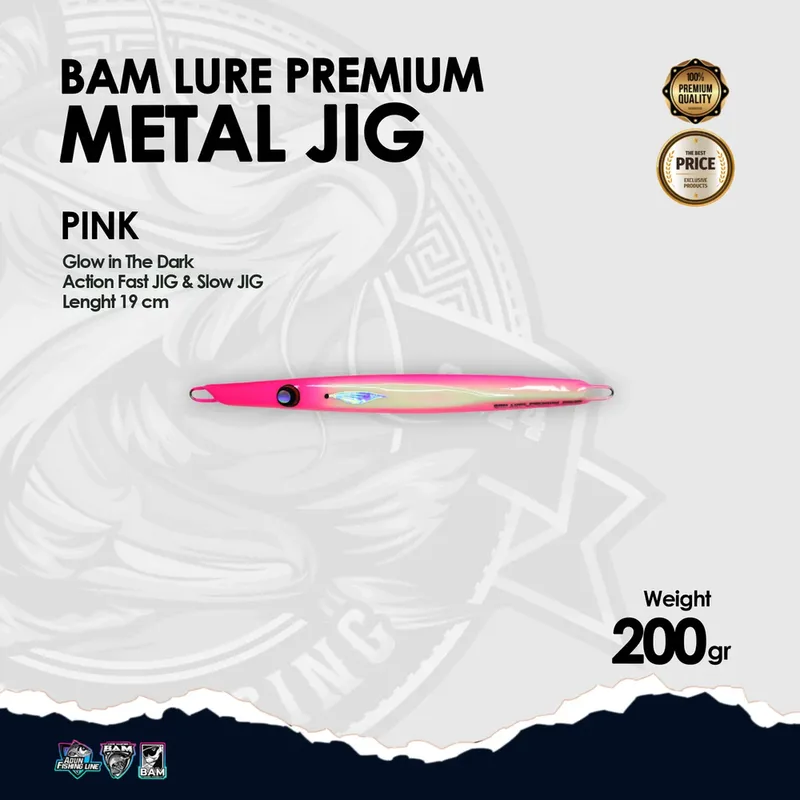 BAM Lure Premium Metal Jig Glow in the Dark (GID) - 200 gr Pink