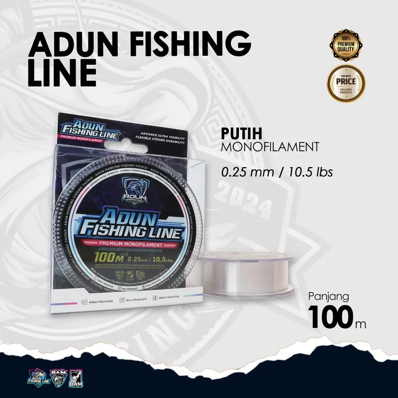Adun Fishing Line 100m - Putih Bening 0,25 mm