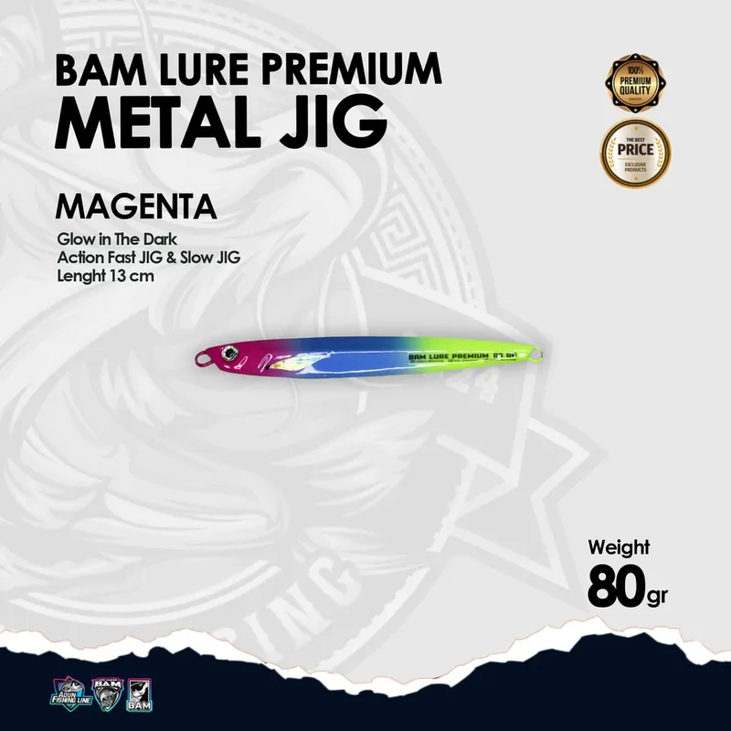 BAM Lure Premium Metal Jig Glow in the Dark (GID) - 80 gr Magenta