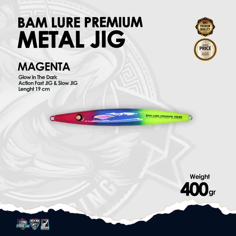 BAM Lure Premium Metal Jig Glow in the Dark (GID) - 400 gr Magneta