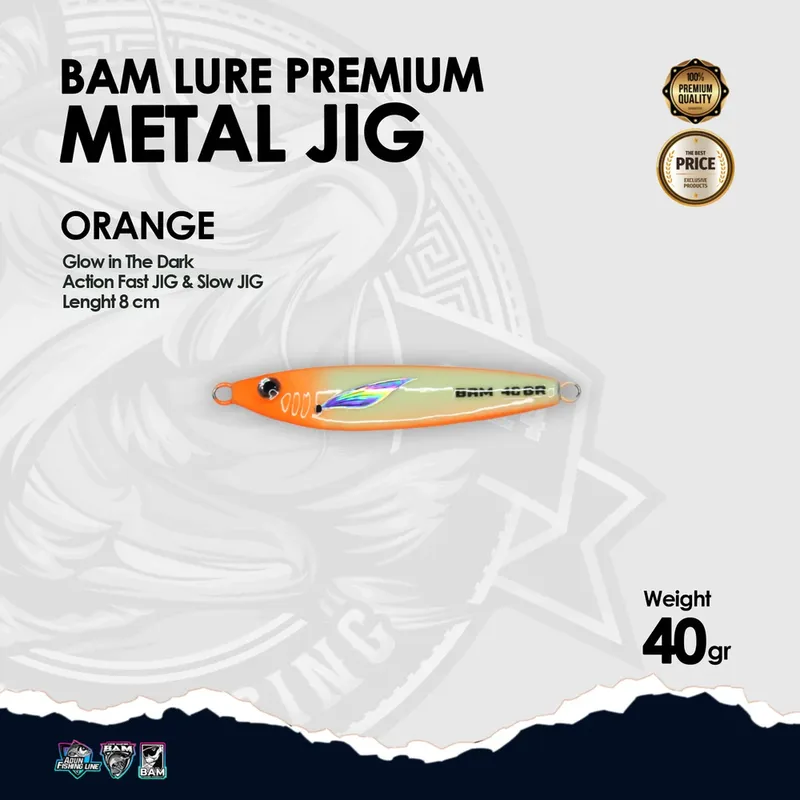 BAM Lure Premium Metal Jig Glow in the Dark (GID) - 40 gr Orange