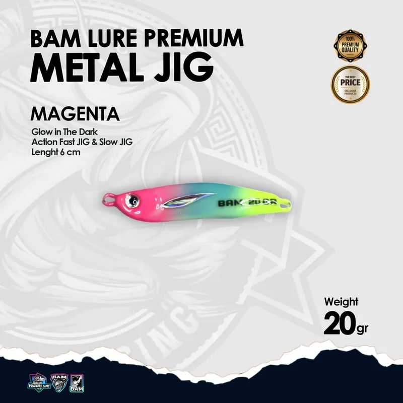 BAM Lure Premium Metal Jig Glow in the Dark (GID) - 20 gr Magenta