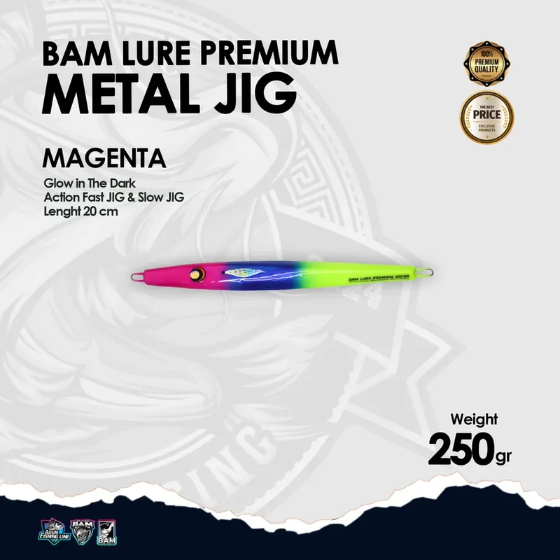 BAM Lure Premium Metal Jig Glow in the Dark (GID) - 250 gr Magenta