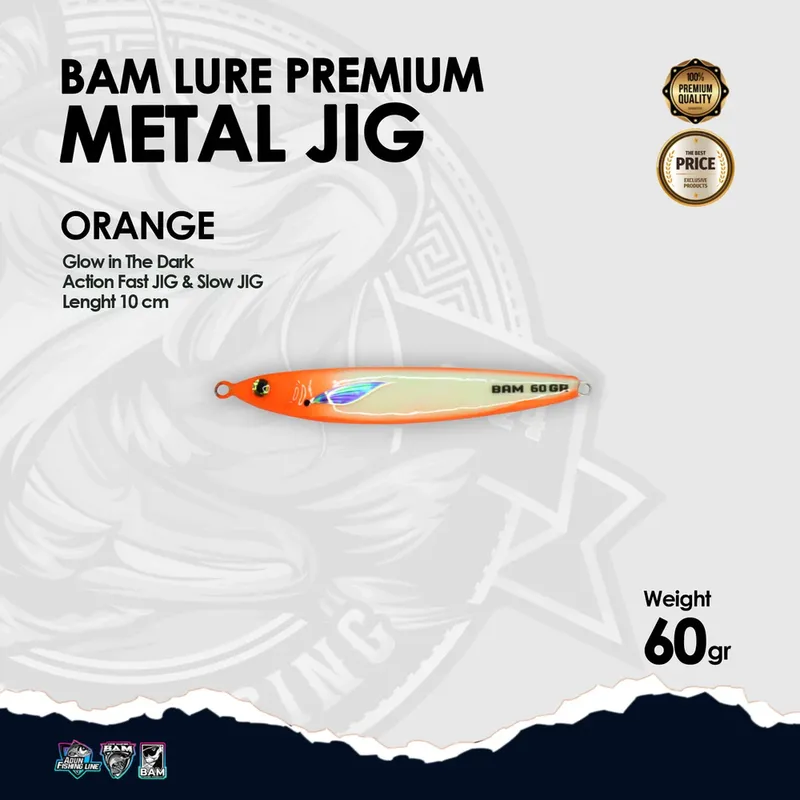 BAM Lure Premium Metal Jig Glow in the Dark (GID) - 60 gr Orange