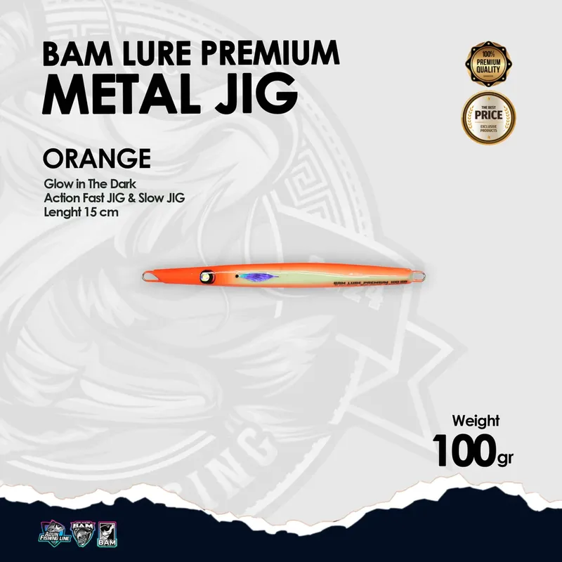 BAM Lure Premium Metal Jig Glow in the Dark (GID) - 100 gr Orange