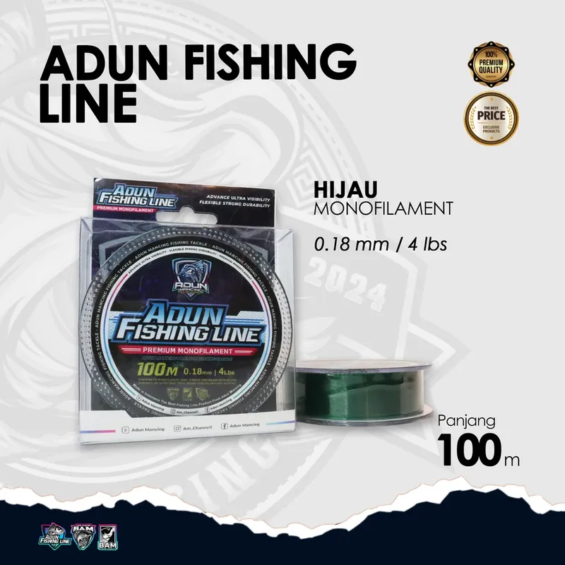 Adun Fishing Line 100m - Hijau Bening 0,18 mm