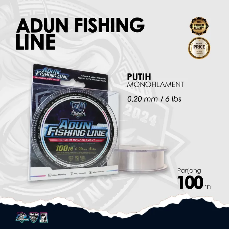 Adun Fishing Line 100m - Putih Bening 0,20 mm