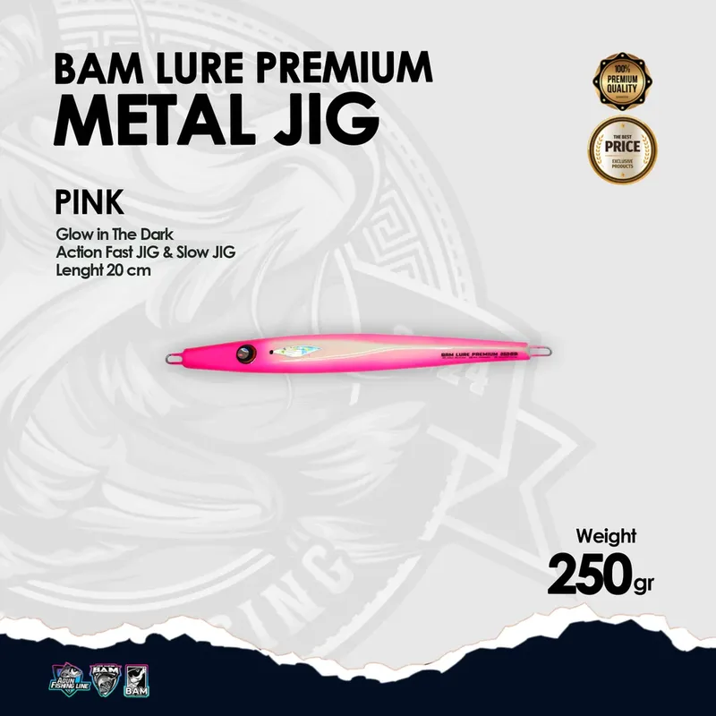 BAM Lure Premium Metal Jig Glow in the Dark (GID) - 250 gr Pink