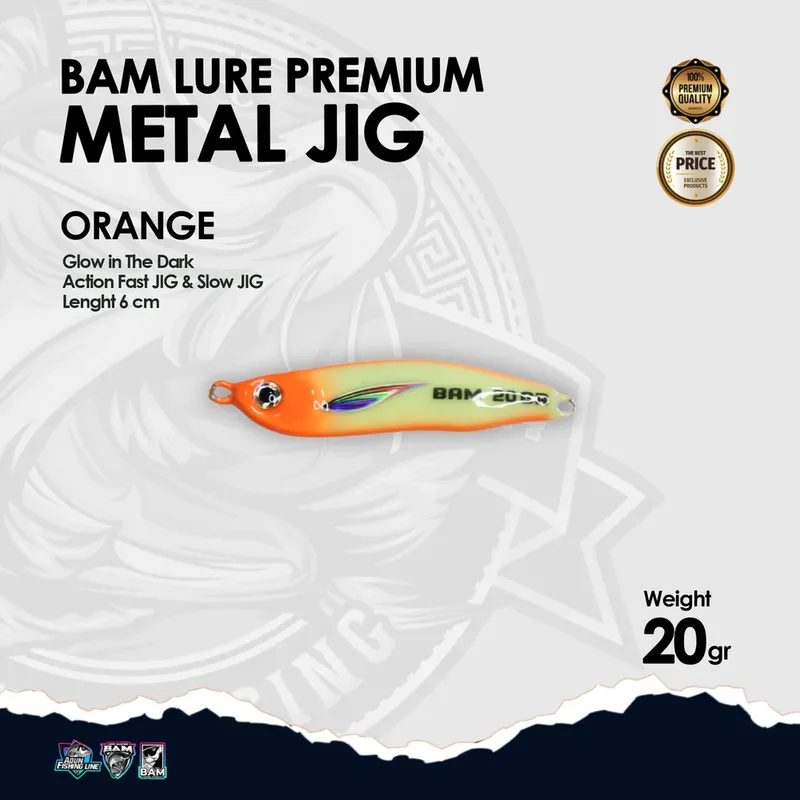 BAM Lure Premium Metal Jig Glow in the Dark (GID) - 20 gr Orange