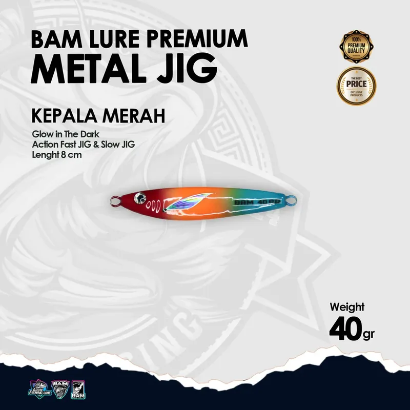 BAM Lure Premium Metal Jig Glow in the Dark (GID) - 40 gr Kepala Merah