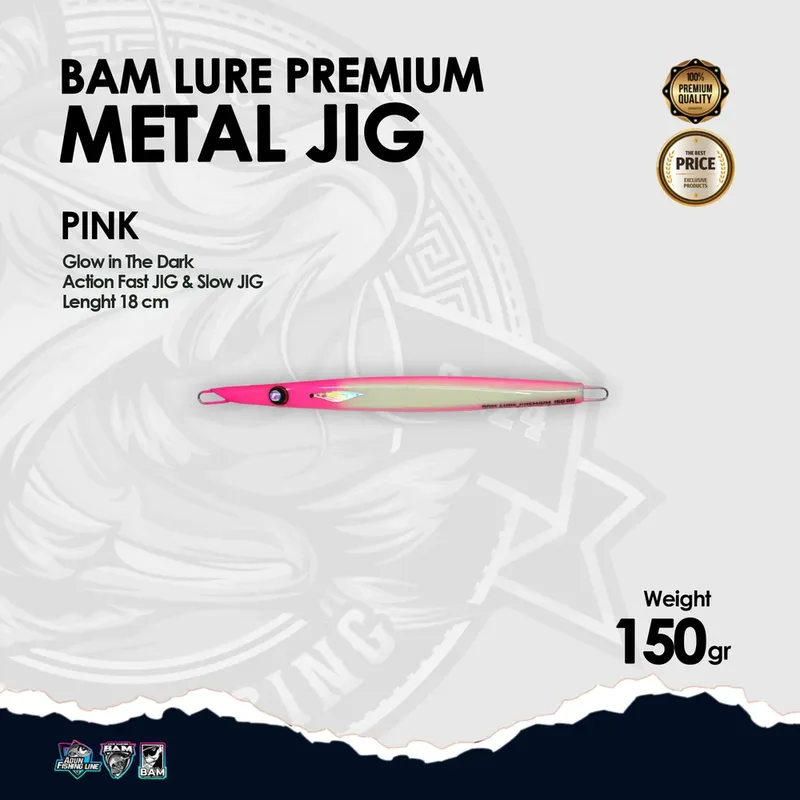 BAM Lure Premium Metal Jig Glow in the Dark (GID) - 150 gr Pink