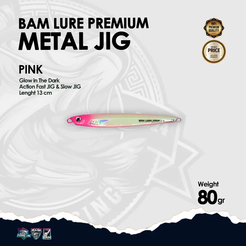 BAM Lure Premium Metal Jig Glow in the Dark (GID) - 80 gr Pink