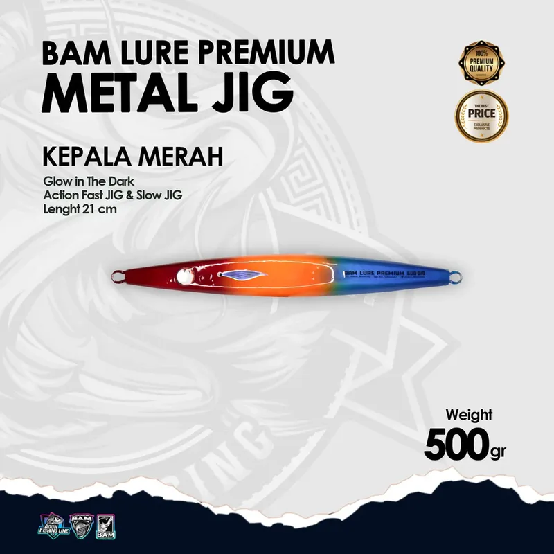 BAM Lure Premium Metal Jig Glow in the Dark (GID) - 500 gr KPL Merah