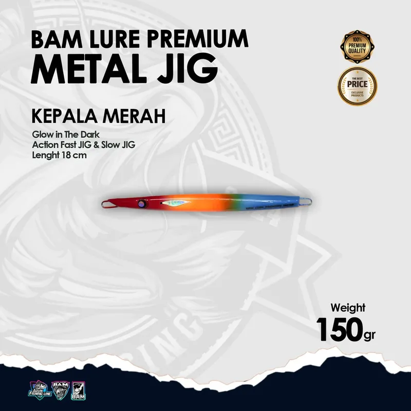 BAM Lure Premium Metal Jig Glow in the Dark (GID) - 150 gr KPL Merah