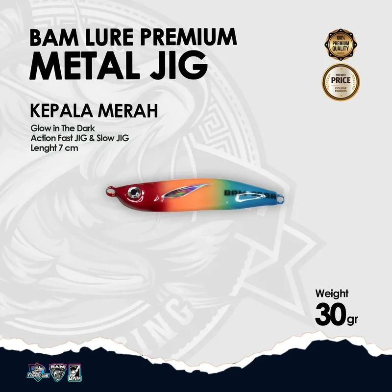BAM Lure Premium Metal Jig Glow in the Dark (GID) - 30 gr Kepala Merah