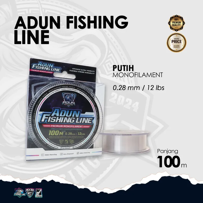 Adun Fishing Line 100m - Putih Bening 0,28 mm
