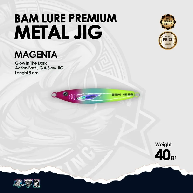 BAM Lure Premium Metal Jig Glow in the Dark (GID) - 40 gr Magenta