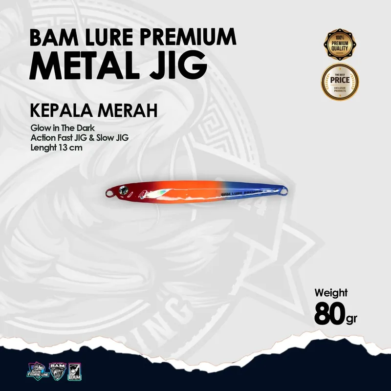 BAM Lure Premium Metal Jig Glow in the Dark (GID) - 80 gr Kepala Merah