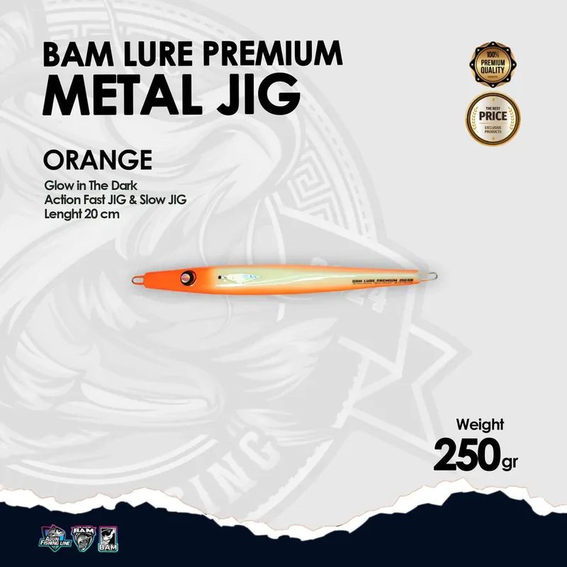 BAM Lure Premium Metal Jig Glow in the Dark (GID) - 250 gr Orange