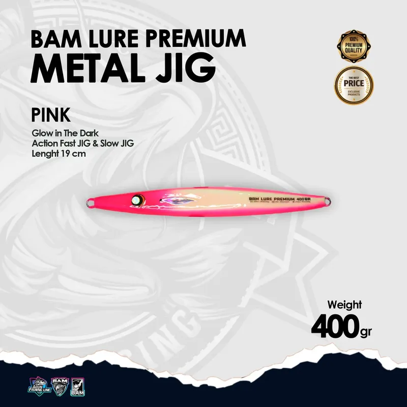 BAM Lure Premium Metal Jig Glow in the Dark (GID) - 400 gr Pink