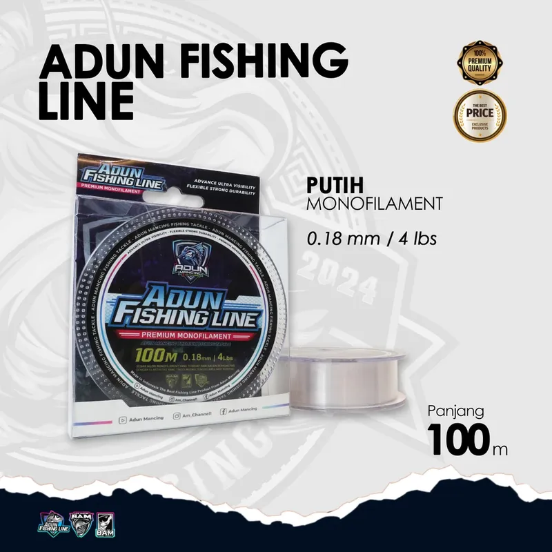Adun Fishing Line 100m - Putih Bening 0,18 mm