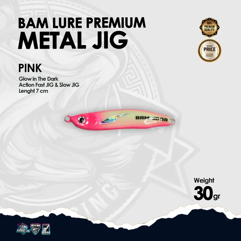 BAM Lure Premium Metal Jig Glow in the Dark (GID) - 30 gr Pink