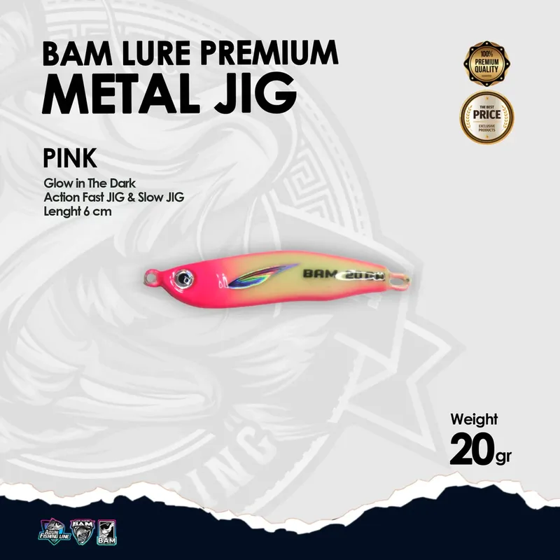 BAM Lure Premium Metal Jig Glow in the Dark (GID) - 20 gr Pink