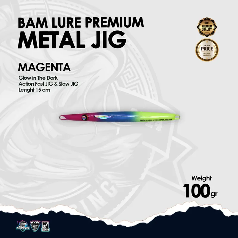 BAM Lure Premium Metal Jig Glow in the Dark (GID) - 100 gr Magenta