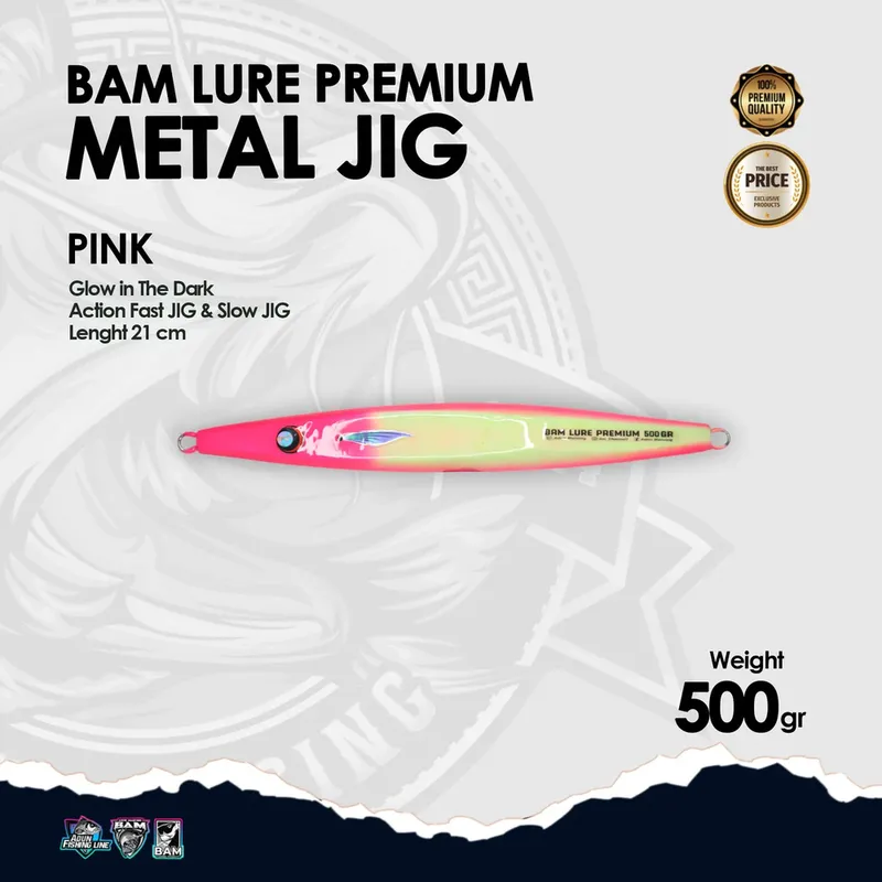 BAM Lure Premium Metal Jig Glow in the Dark (GID) - 500 gr Pink