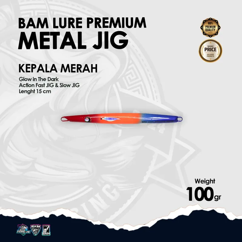 BAM Lure Premium Metal Jig Glow in the Dark (GID) - 100 gr KPL Merah