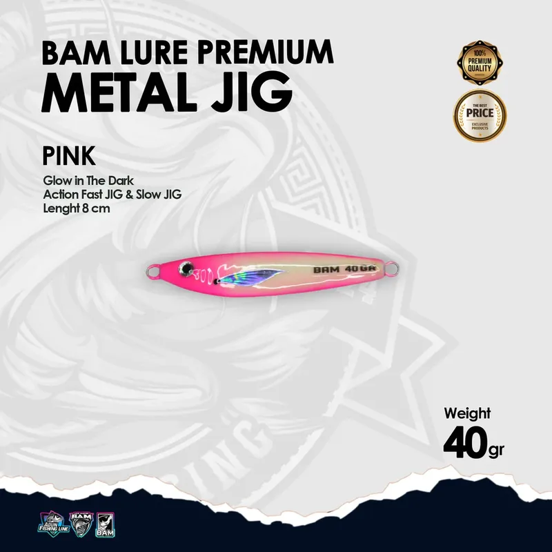 BAM Lure Premium Metal Jig Glow in the Dark (GID) - 40 gr Pink
