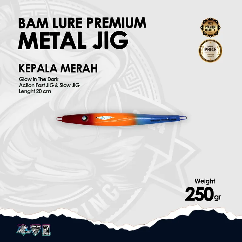 BAM Lure Premium Metal Jig Glow in the Dark (GID) - 250 gr KPL Merah