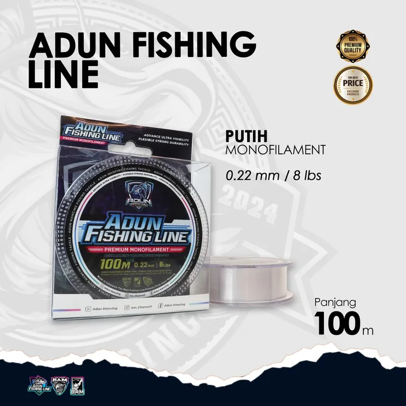 Adun Fishing Line 100m - Putih Bening 0,22 mm
