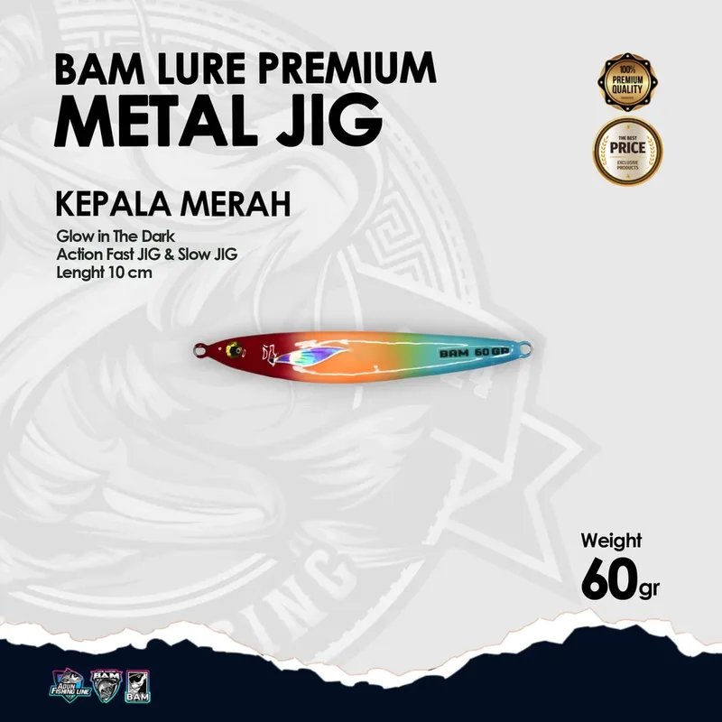 BAM Lure Premium Metal Jig Glow in the Dark (GID) - 60 gr Kepala Merah