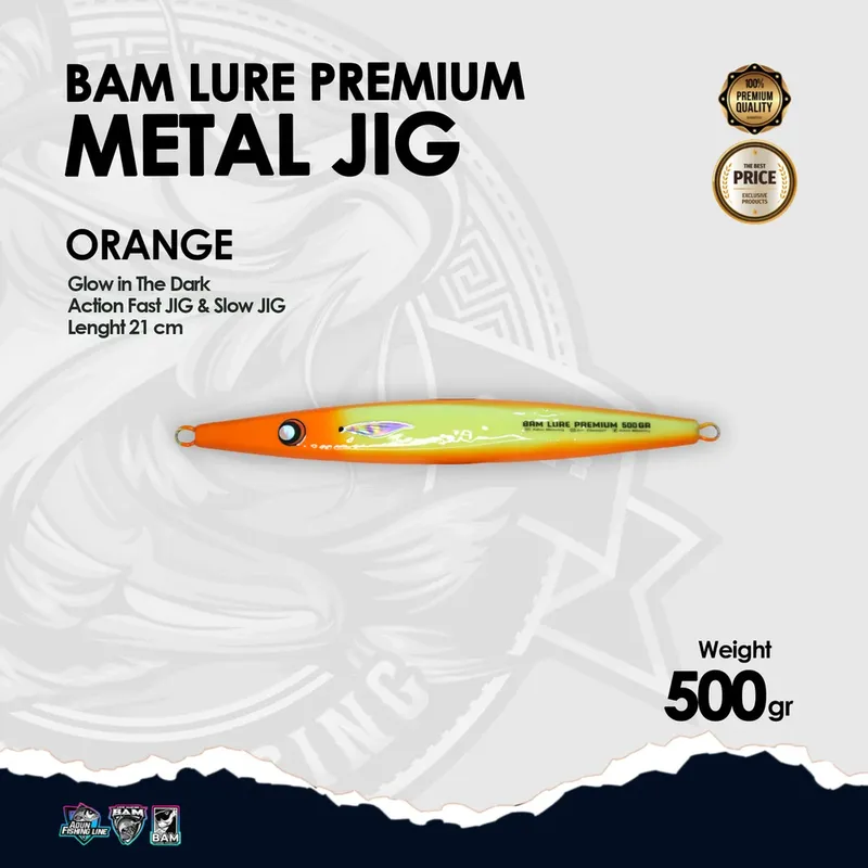 BAM Lure Premium Metal Jig Glow in the Dark (GID) - 500 gr Orange