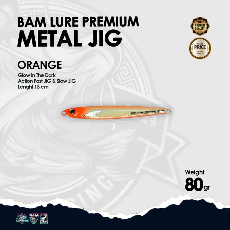 BAM Lure Premium Metal Jig Glow in the Dark (GID) - 80 gr Orange